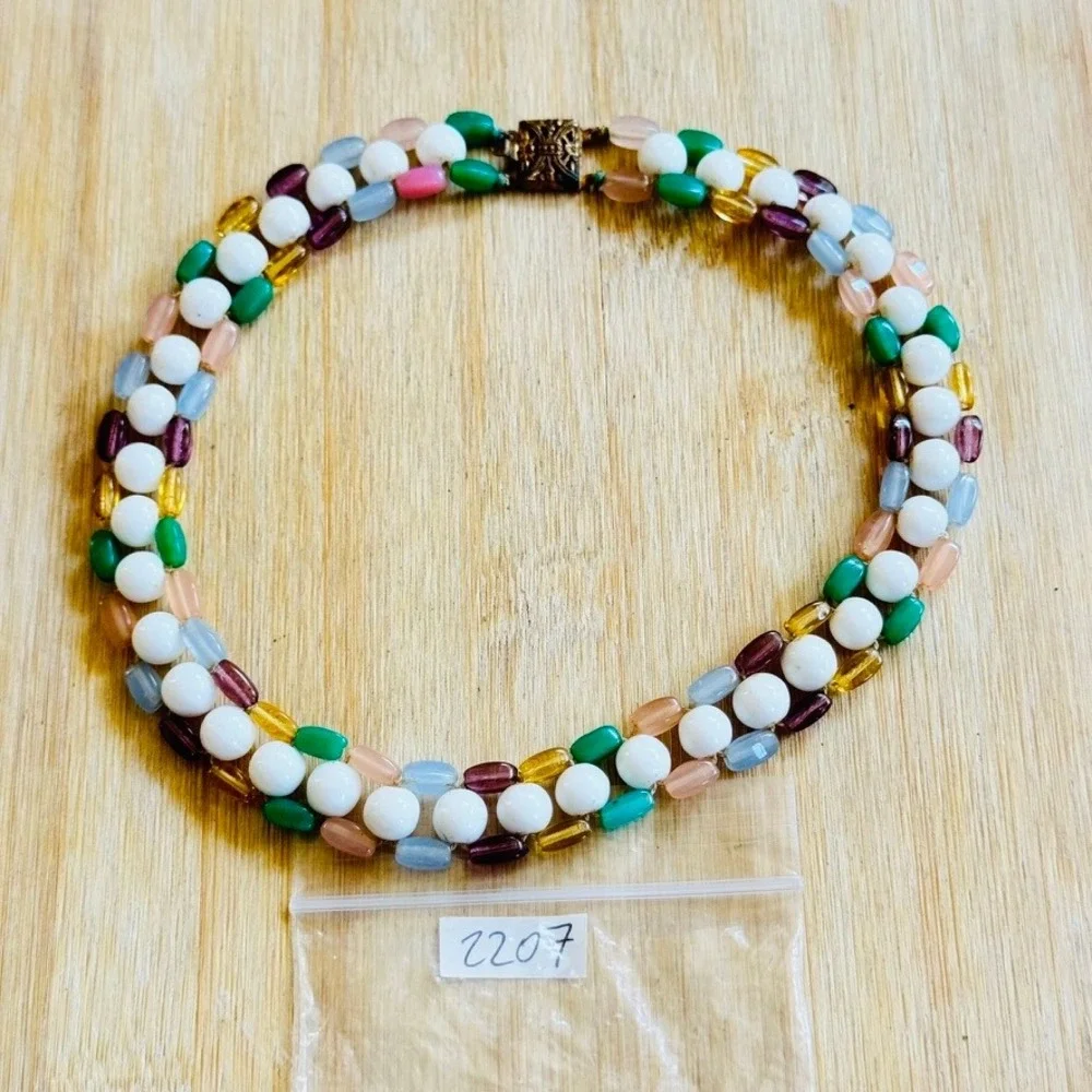 Vtg Milk Glass Flapper Necklace Colorful Pastel Venetian Art Deco 20s Italy 15